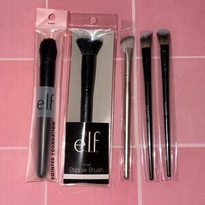 ELF and Maange Makeup Brush Set 5pc Pointed Foundation Stipple Concealer Brushes
